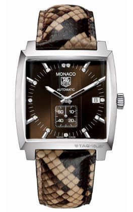 TAG Heuer Monaco Automatic Stainless Steel / Brown - Diamond / Python